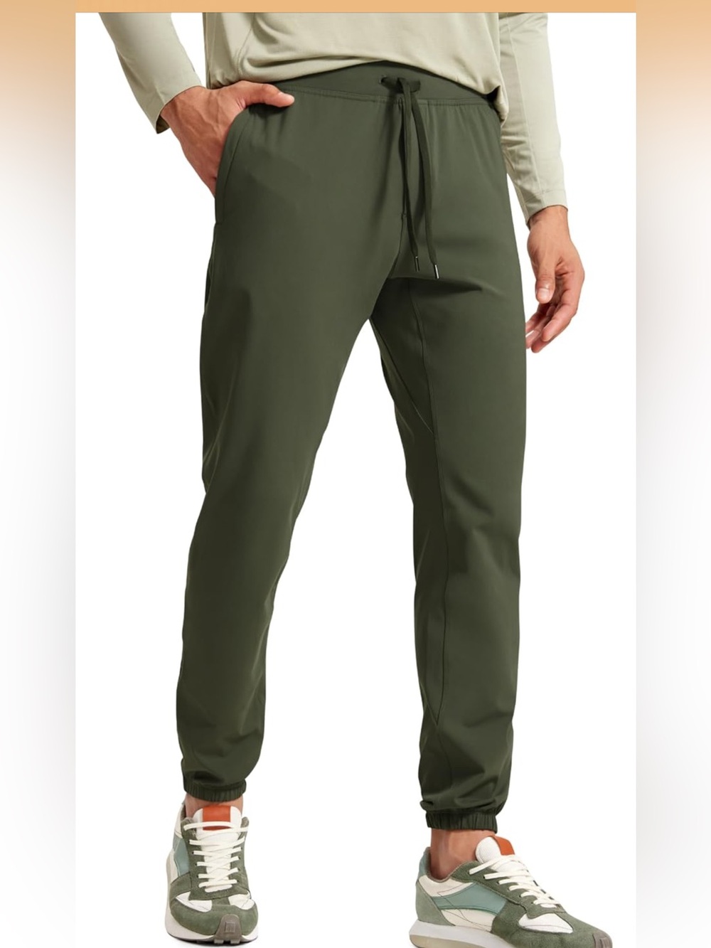 Men’s CRZ YOGA 4-Way Stretch Athletic Joggers — Dark Olive Green - Size Large